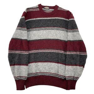 Mirell Sweater Mens Medium Red Grey Striped Wool Crewneck Pullover